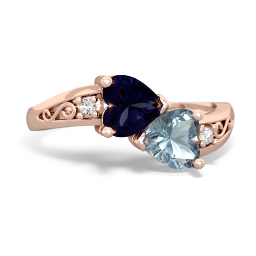 Sapphire Genuine Sapphire with Genuine Aquamarine Snuggling Hearts ring Ring