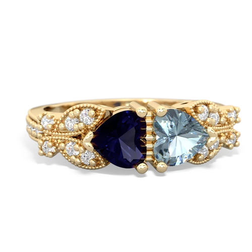 Sapphire Genuine Sapphire with Genuine Aquamarine Diamond Butterflies ring Ring