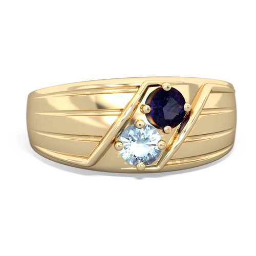 Sapphire Genuine Sapphire with Genuine Aquamarine Art Deco Men's ring Ring
