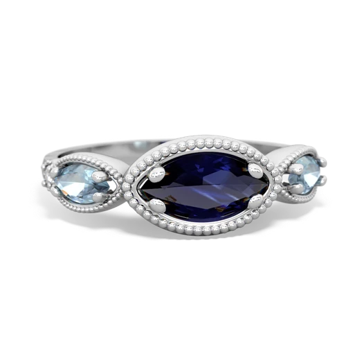 Sapphire Genuine Sapphire with Genuine Aquamarine and Lab Created Alexandrite Antique Style Keepsake ring Ring