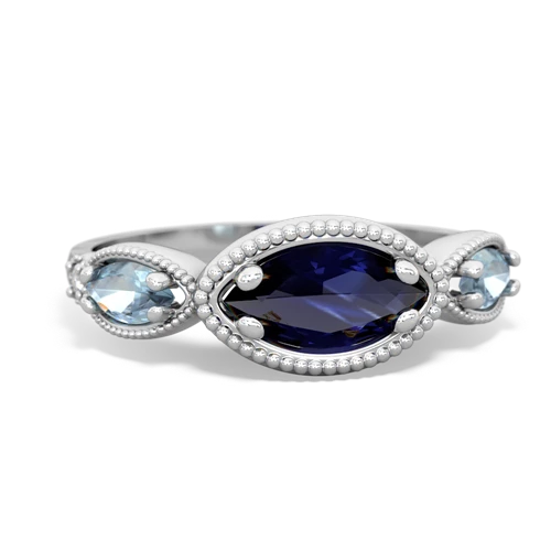 sapphire-aquamarine milgrain marquise ring