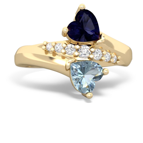 Sapphire Genuine Sapphire with Genuine Aquamarine Heart to Heart Bypass ring Ring