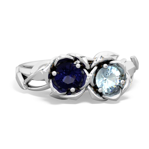Sapphire Genuine Sapphire with Genuine Aquamarine Rose Garden ring Ring