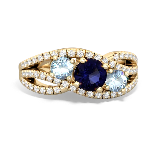 sapphire-aquamarine three stone pave ring