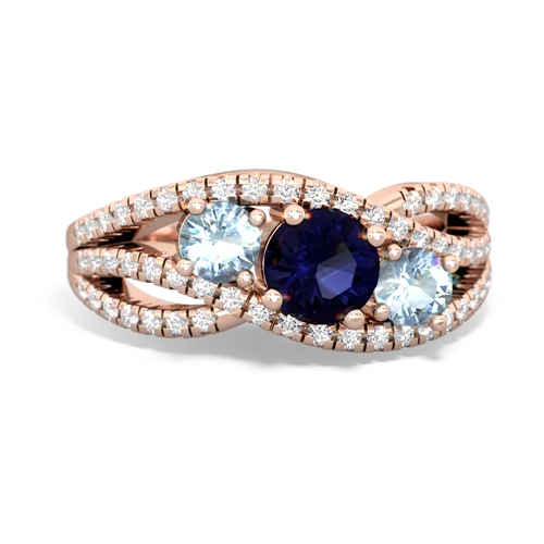 sapphire-aquamarine three stone pave ring