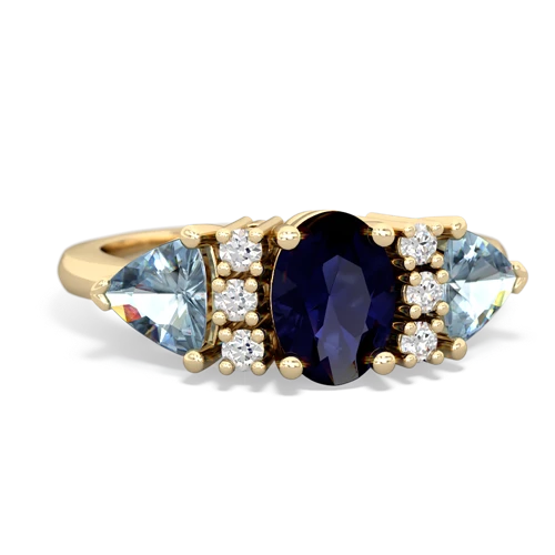 Sapphire Genuine Sapphire with Genuine Aquamarine and Genuine Aquamarine Antique Style Three Stone ring Ring