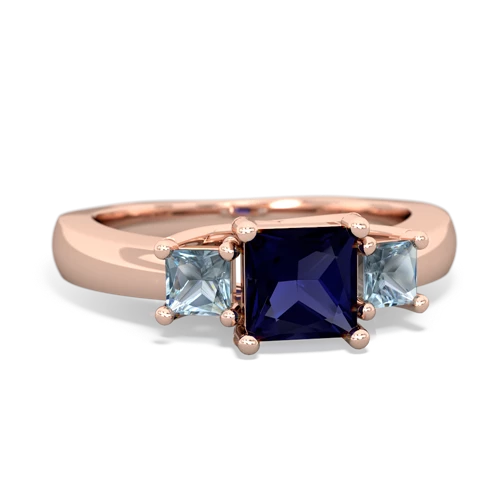 Sapphire Genuine Sapphire with Genuine Aquamarine and Lab Created Alexandrite Three Stone Trellis ring Ring