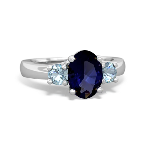 Sapphire Genuine Sapphire with Genuine Aquamarine Three Stone Trellis ring Ring