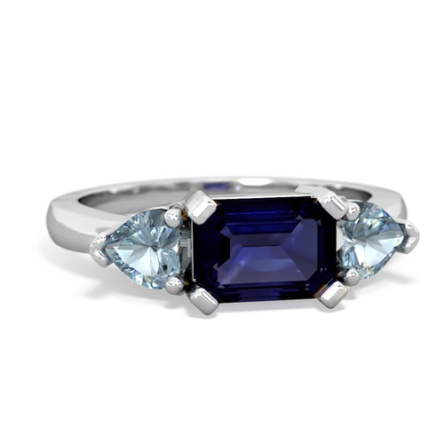 Sapphire Genuine Sapphire with Genuine Aquamarine and Lab Created Sapphire Three Stone ring Ring