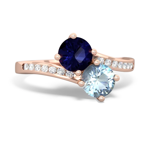 sapphire-aquamarine two stone channel ring