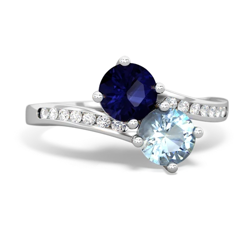 sapphire-aquamarine two stone channel ring