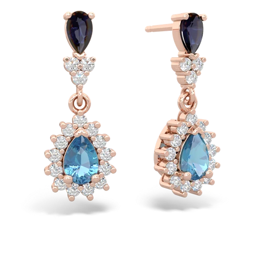 Sapphire Genuine Sapphire with Genuine Swiss Blue Topaz Halo Pear Dangle earrings Earrings
