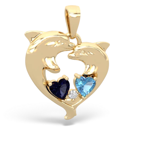 Sapphire Genuine Sapphire with Genuine Swiss Blue Topaz Dolphin Heart pendant Pendant