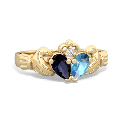 Sapphire Genuine Sapphire with Genuine Swiss Blue Topaz Claddagh ring Ring