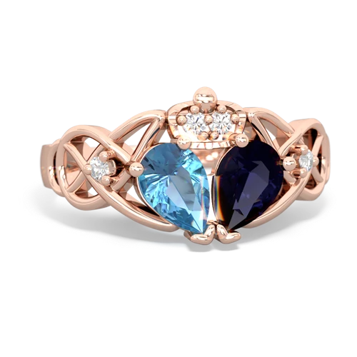 Sapphire Genuine Sapphire with Genuine Swiss Blue Topaz Two Stone Claddagh ring Ring