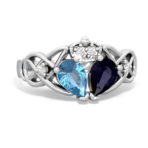 Sapphire Genuine Sapphire with Genuine Swiss Blue Topaz Two Stone Claddagh ring Ring