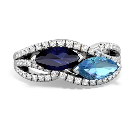Sapphire Genuine Sapphire with Genuine Swiss Blue Topaz Diamond Rivers ring Ring