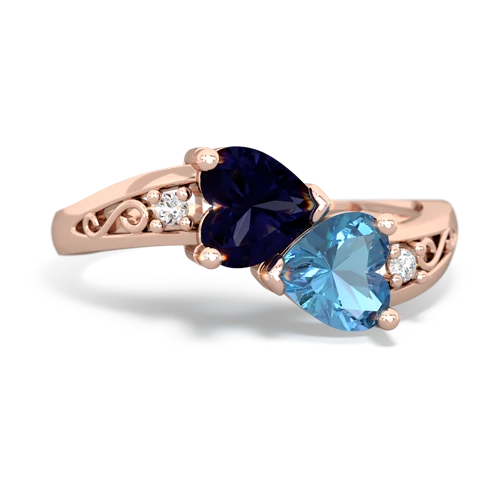 Sapphire Genuine Sapphire with Genuine Swiss Blue Topaz Snuggling Hearts ring Ring