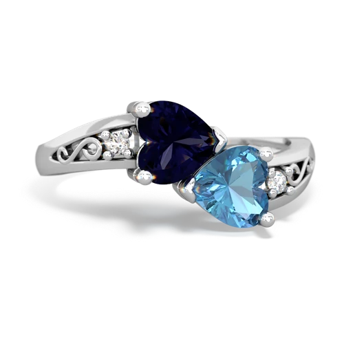 Sapphire Genuine Sapphire with Genuine Swiss Blue Topaz Snuggling Hearts ring Ring