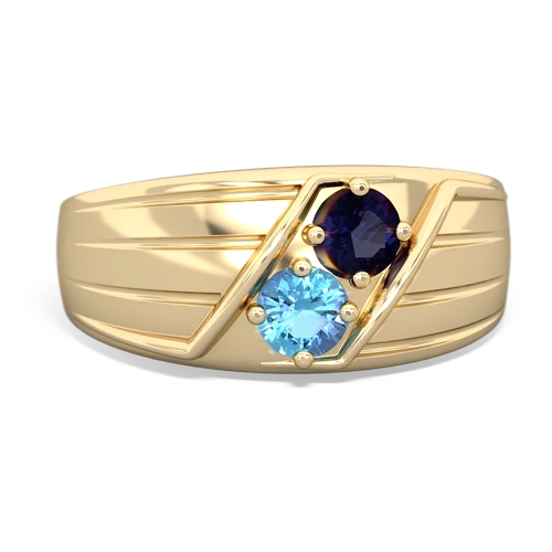 Sapphire Genuine Sapphire with Genuine Swiss Blue Topaz Art Deco Men's ring Ring