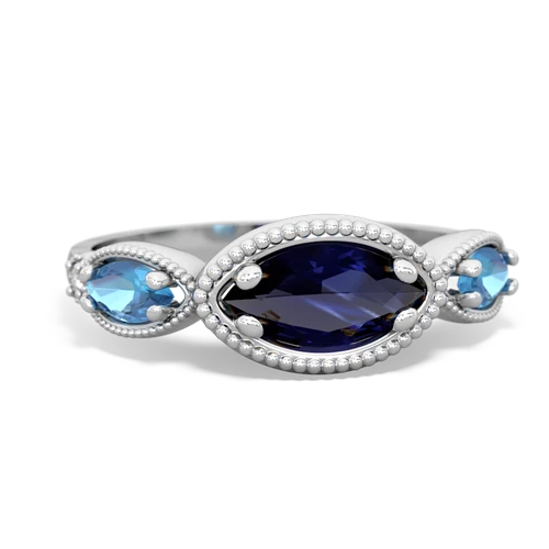 Sapphire Genuine Sapphire with Genuine Swiss Blue Topaz and  Antique Style Keepsake ring Ring
