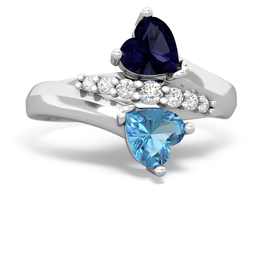 Sapphire Genuine Sapphire with Genuine Swiss Blue Topaz Heart to Heart Bypass ring Ring
