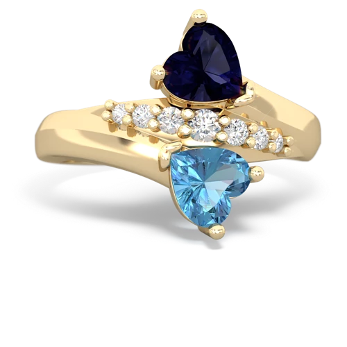 Sapphire Genuine Sapphire with Genuine Swiss Blue Topaz Heart to Heart Bypass ring Ring