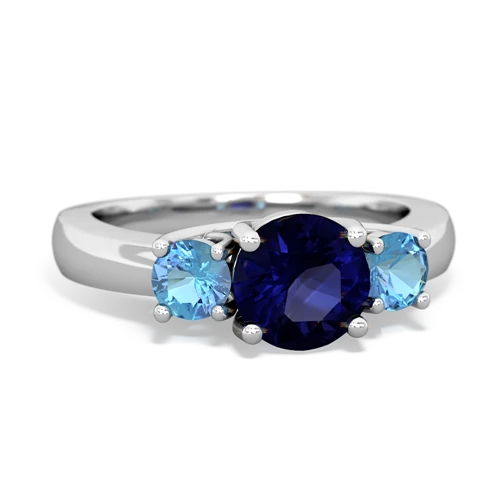 Sapphire Genuine Sapphire with Genuine Swiss Blue Topaz and Genuine Amethyst Three Stone Trellis ring Ring