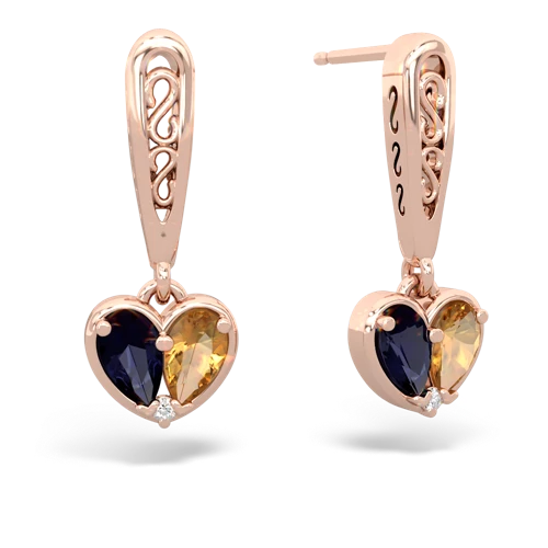 sapphire-citrine filligree earrings