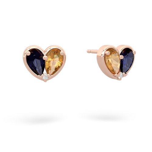 sapphire-citrine one heart earrings