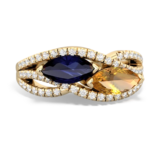 sapphire-citrine double heart ring