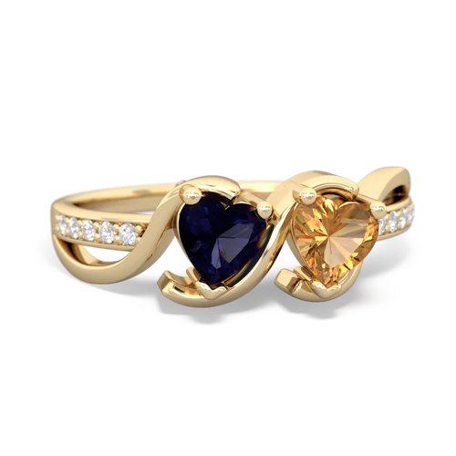 sapphire-citrine double heart ring