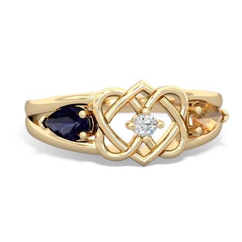 sapphire-citrine double heart ring
