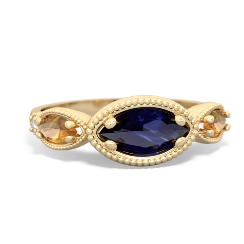 sapphire-citrine milgrain marquise ring