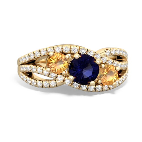 sapphire-citrine three stone pave ring