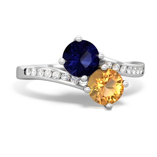 sapphire-citrine two stone channel ring