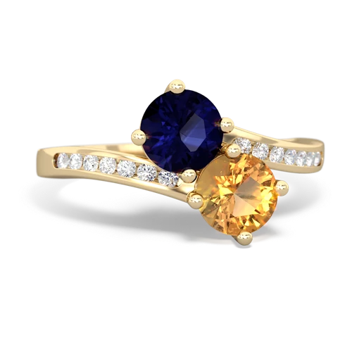 sapphire-citrine two stone channel ring