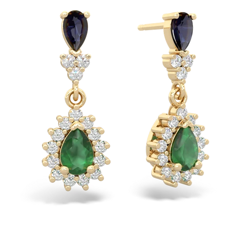 Sapphire Genuine Sapphire with Genuine Emerald Halo Pear Dangle earrings Earrings