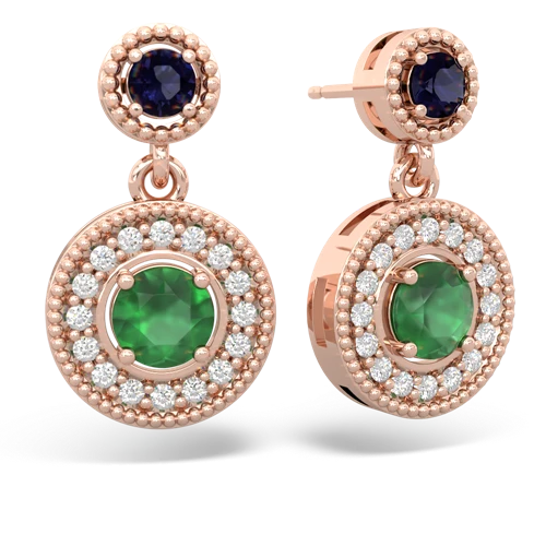 Sapphire Genuine Sapphire with Genuine Emerald Halo Dangle earrings Earrings