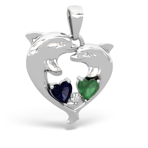 Sapphire Genuine Sapphire with Genuine Emerald Dolphin Heart pendant Pendant
