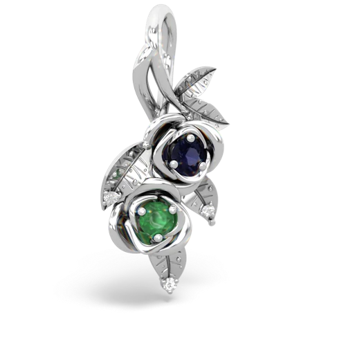 Sapphire Genuine Sapphire with Genuine Emerald Rose Vine pendant Pendant