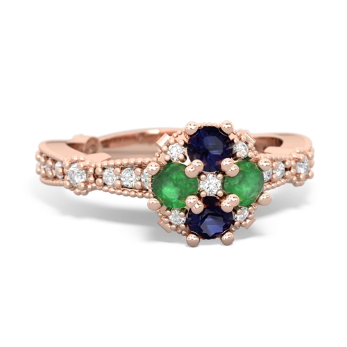 Sapphire Genuine Sapphire with Genuine Emerald Milgrain Antique Style ring Ring