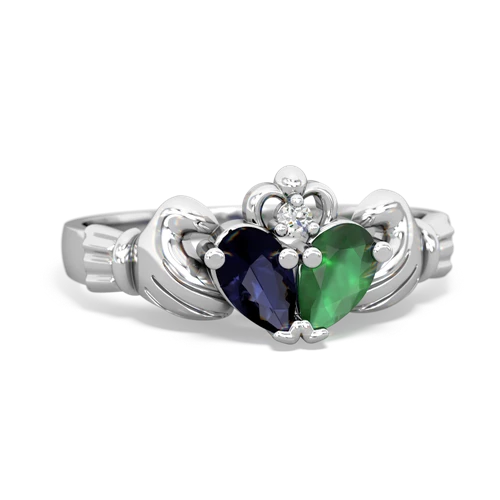 Sapphire Genuine Sapphire with Genuine Emerald Claddagh ring Ring
