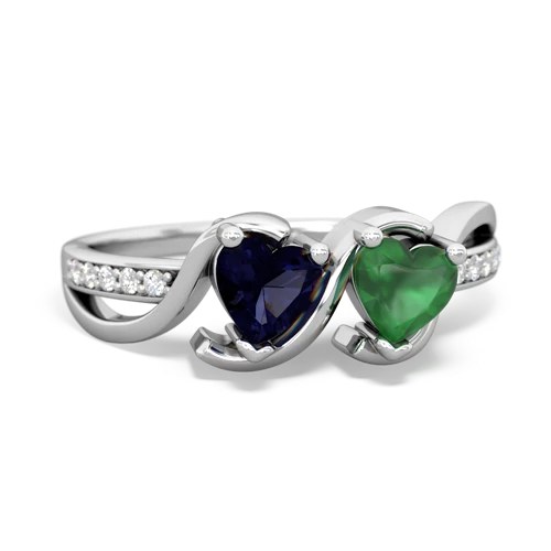 sapphire-emerald double heart ring