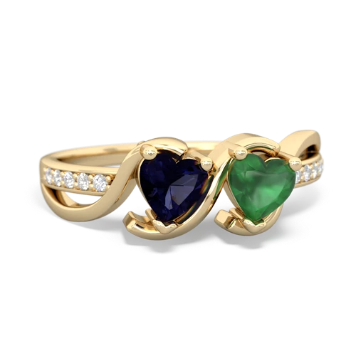 sapphire-emerald double heart ring