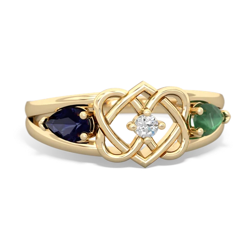 sapphire-emerald double heart ring