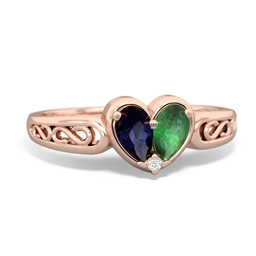 Sapphire Genuine Sapphire with Genuine Emerald filligree Heart ring Ring