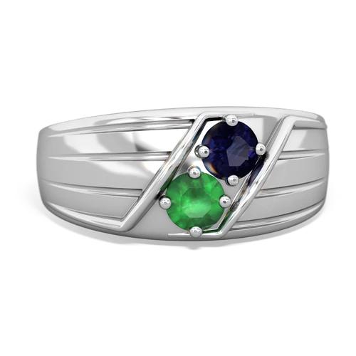 Sapphire Genuine Sapphire with Genuine Emerald Art Deco Men's ring Ring