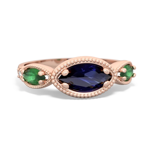 Sapphire Genuine Sapphire with Genuine Emerald and  Antique Style Keepsake ring Ring