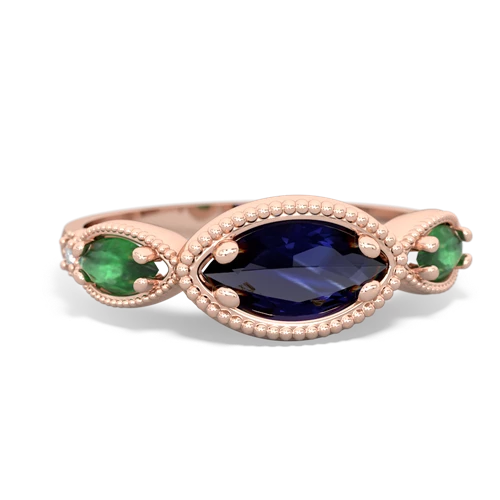 sapphire-emerald milgrain marquise ring